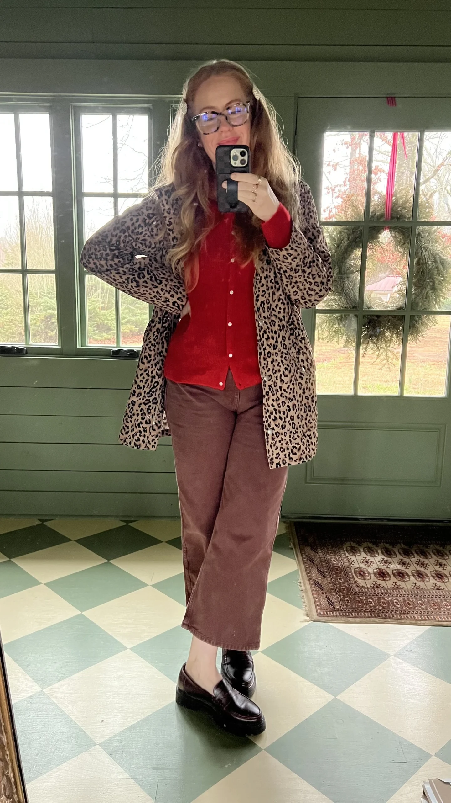 Leopard Print Jacket with Corduroy Trousers and Loafers — Late Winter Outfits