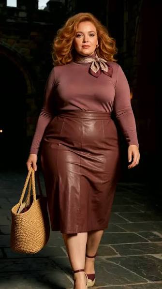 Faux Leather Pencil Skirt with Turtleneck for Evening Chic Faux Leather Pencil Skirt with Turtleneck for Evening Chic — Winter Outfits for Curvy Women