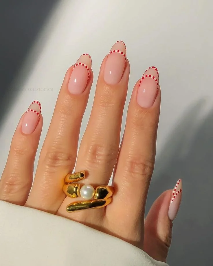 Red Polka Dot French Tip Outline Red Polka Dot French Tip Outline — french nail designs