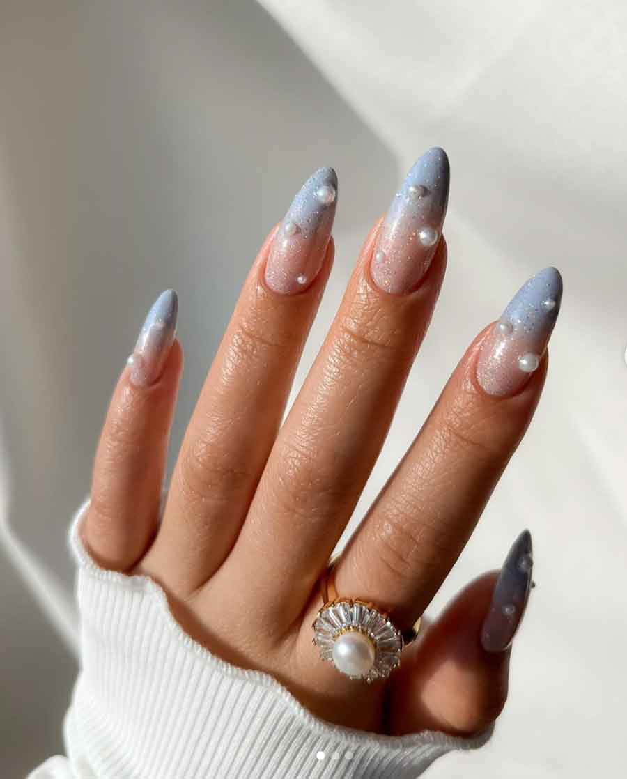 Long Almond Gradient Pearl Nails Long Almond Gradient Pearl Nails — Winter Nail Colors for Women Over 60