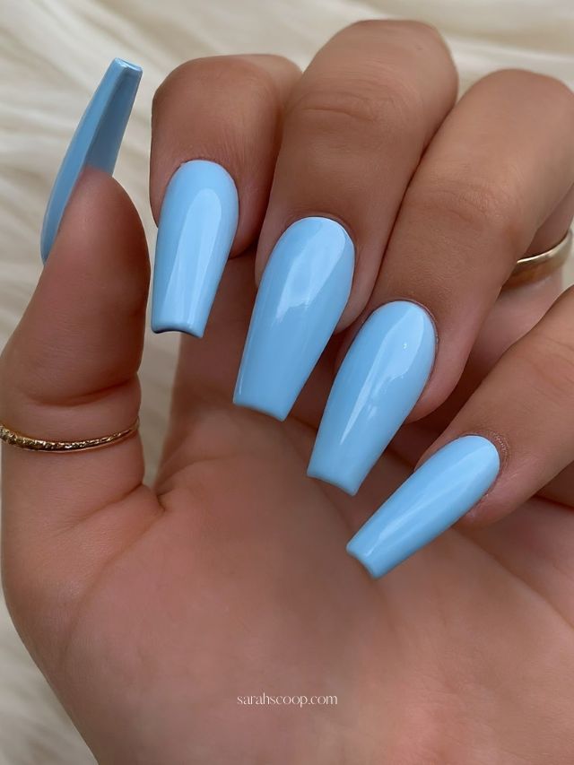 Solid Light Blue Glossy Coffin Nails Solid Light Blue Glossy Coffin Nails — coffin nail designs