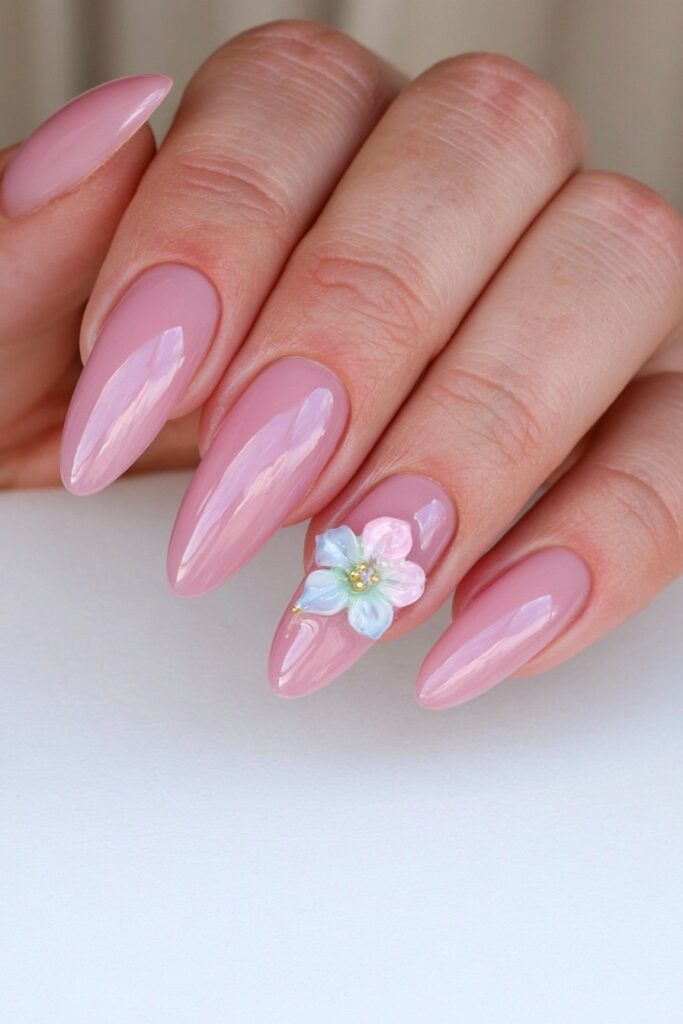 Dusty Rose 3D Flower Almonds Dusty Rose 3D Flower Almonds — almond nail designs