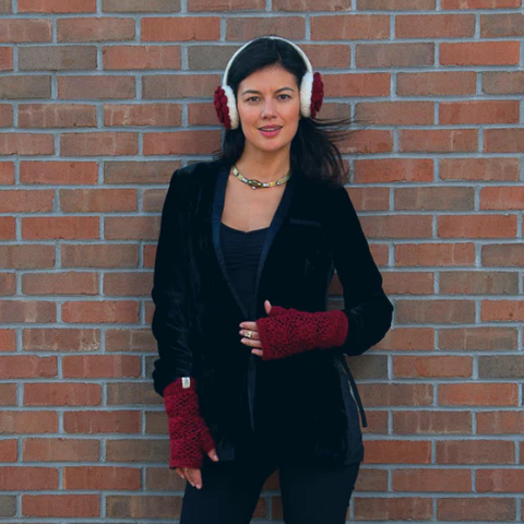 Textured Layers: Cream Earmuffs with Red Accents Textured Layers: Cream Earmuffs with Red Accents — Earmuffs Outfits