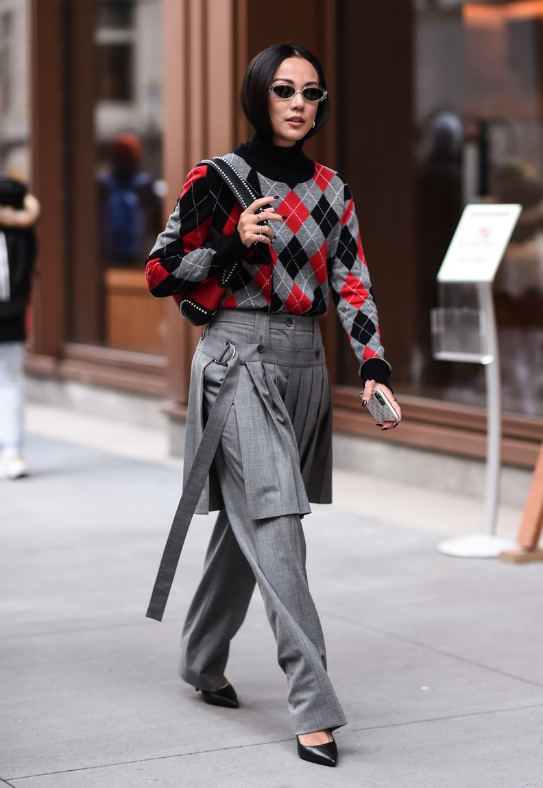 Argyle Sweater with Skirt-Over-Trousers Styling — Dark Academia Winter Outfits
