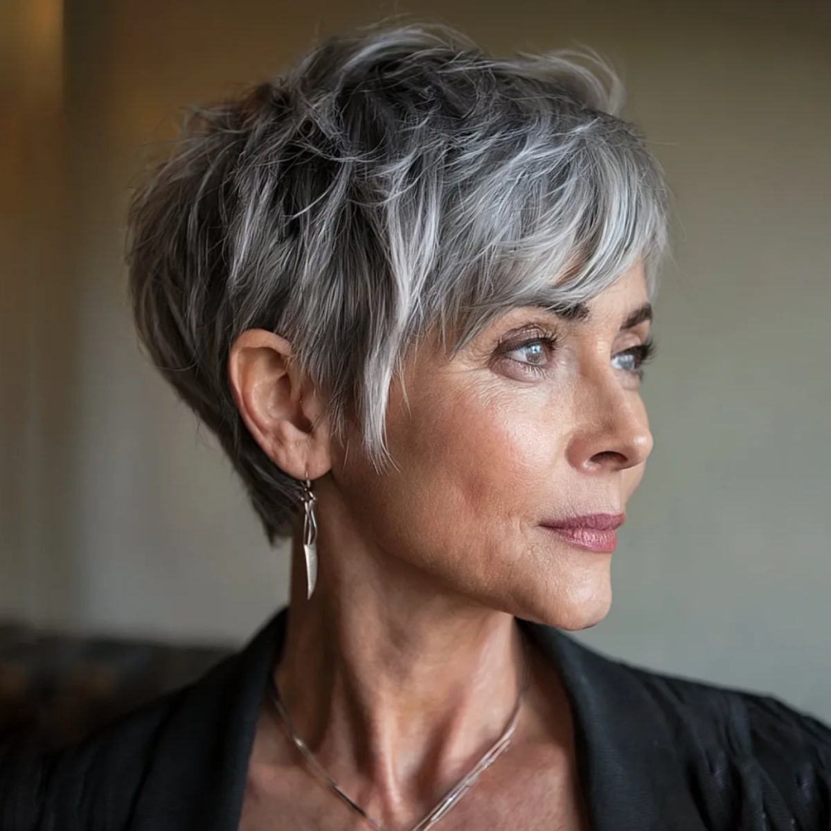 Textured Pixie With Asymmetrical Fringe — Winter Haircuts for Women Over 50