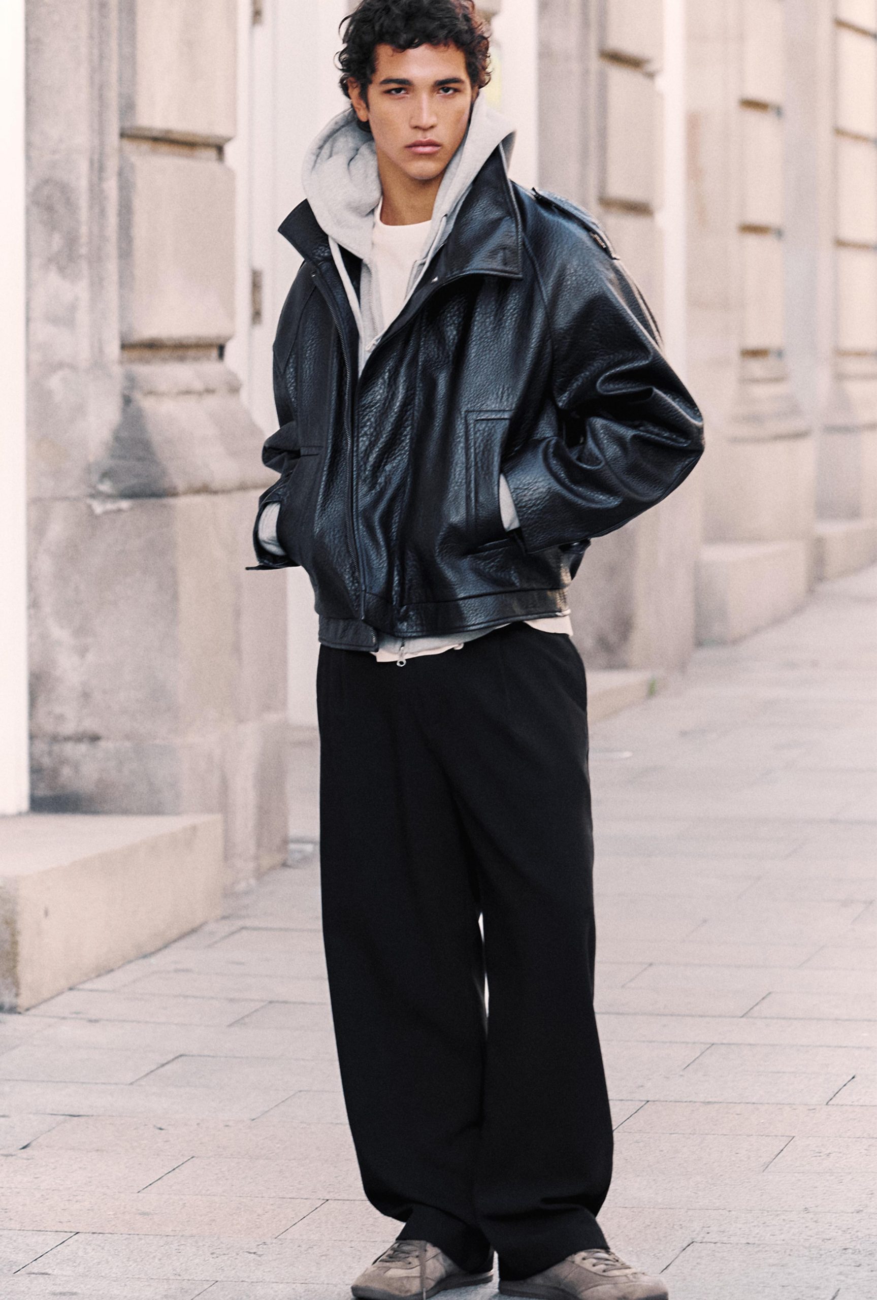 Monochromatic Biker Jacket Look — Winter Outfits for Men