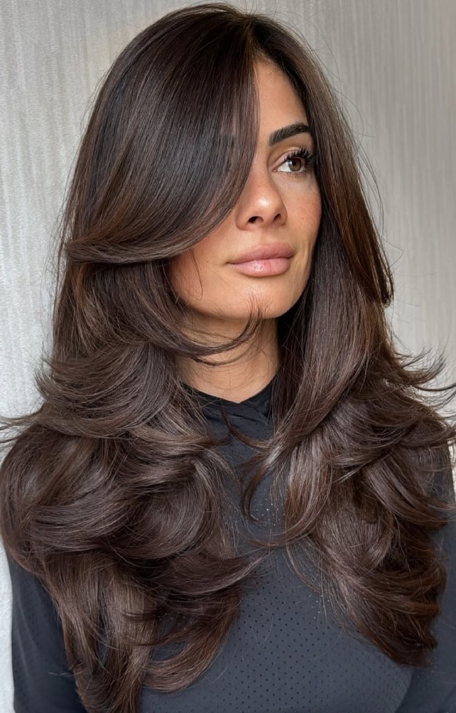 Shoulder to Collarbone Volume Blowout — Dark Chocolate Brown Hair