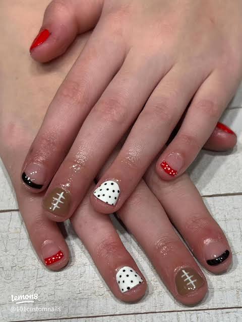 Playful Polka Dots and Football Motifs Playful Polka Dots and Football Motifs — Winter Nails for Kids