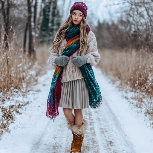 Multicolor Scarf and Beanie for a Cozy Winter Ensemble Multicolor Scarf and Beanie for a Cozy Winter Ensemble — Colorful Winter Outfits