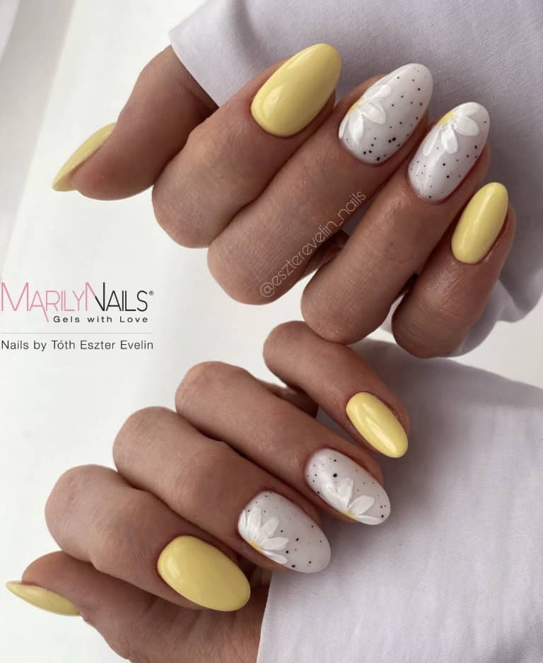 Bright Yellow with Delicate Speckled Florals Bright Yellow with Delicate Speckled Florals — cute nail designs