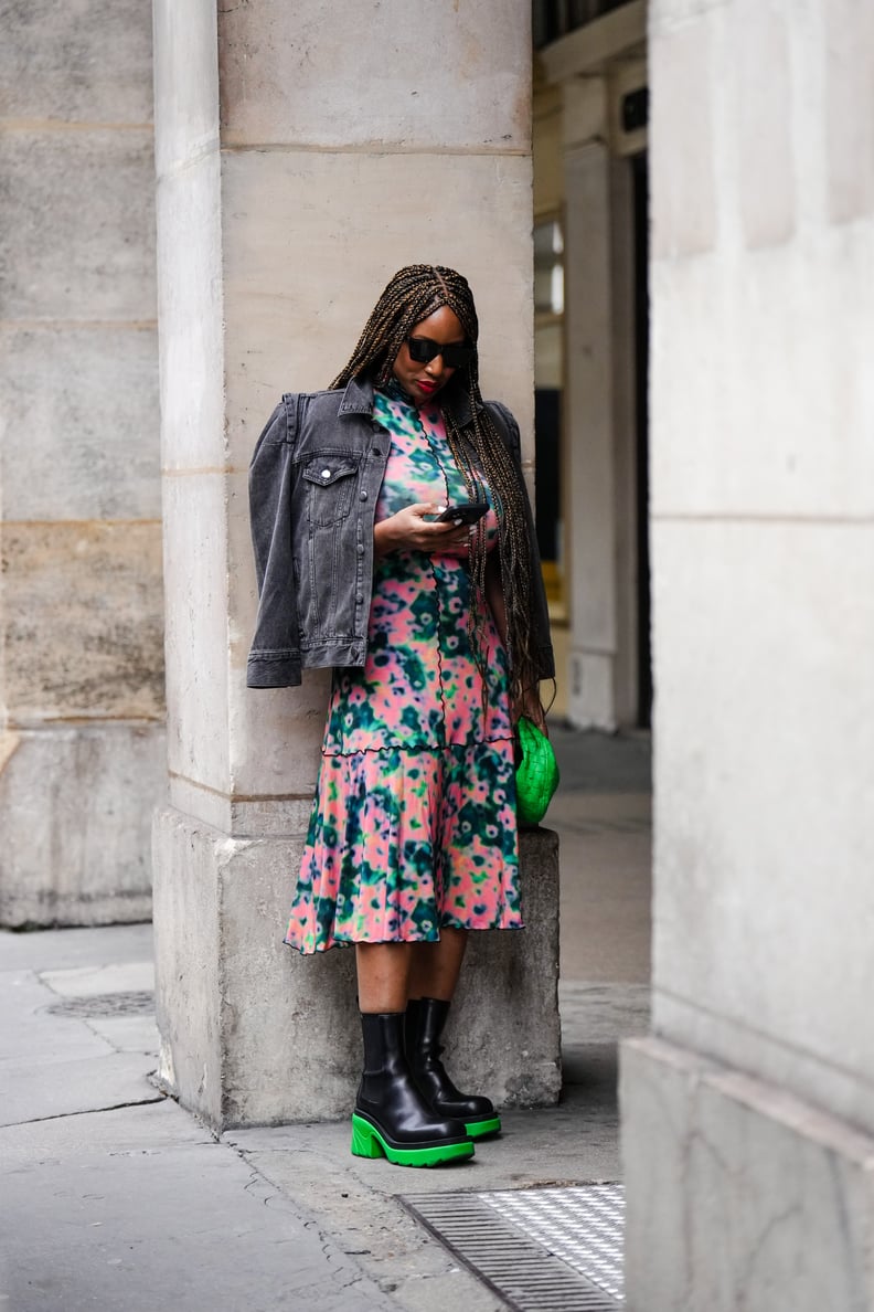 Chelsea Boots with Neon Soles and Floral Midi Dress — Chelsea Boots Outfits