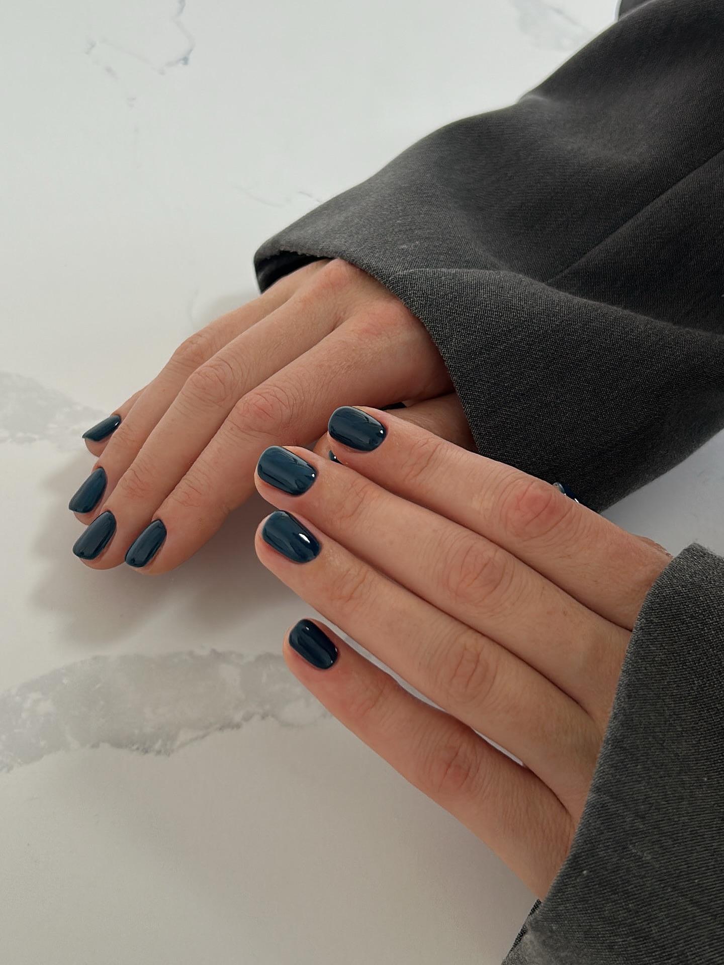 None Deep Teal Glossy Short Oval Nails — Winter Nail Colors for Women Over 70
