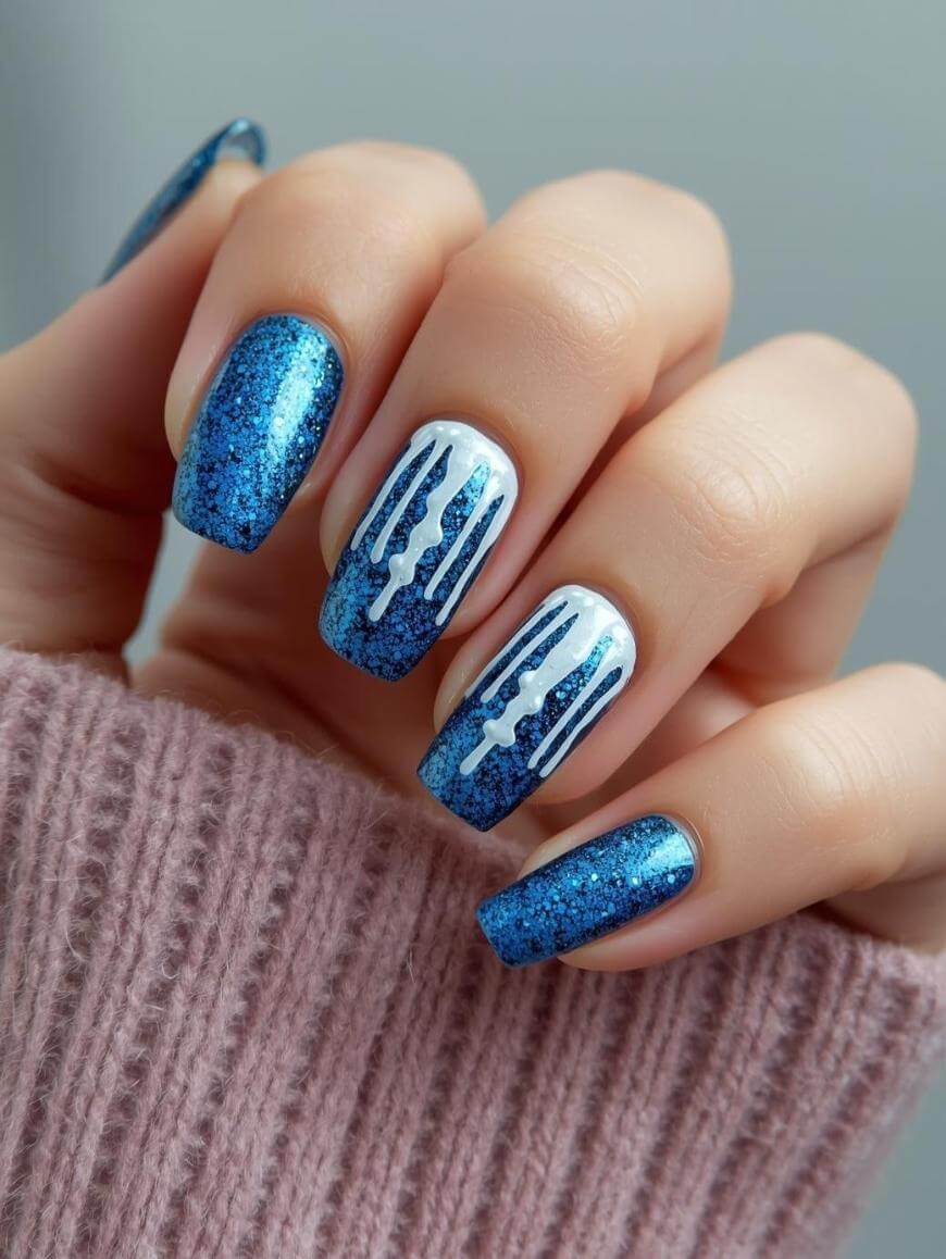 Light Blue Chrome Snowflake Glitter Squares Light Blue Chrome Snowflake Glitter Squares — Winter Glitter Nails