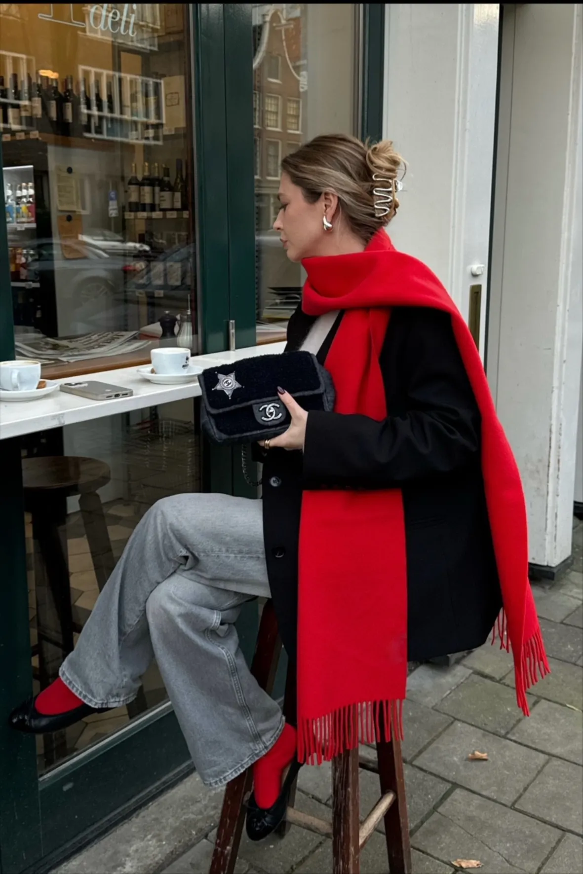 Bold Red Scarf Statement with Wide-Leg Pants Bold Red Scarf Statement with Wide-Leg Pants — Scarf Outfits