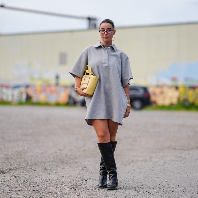 Comfortable Casual: Oversized Polo Dress and Black Knee-High Boots — Knee High Boots Outfits