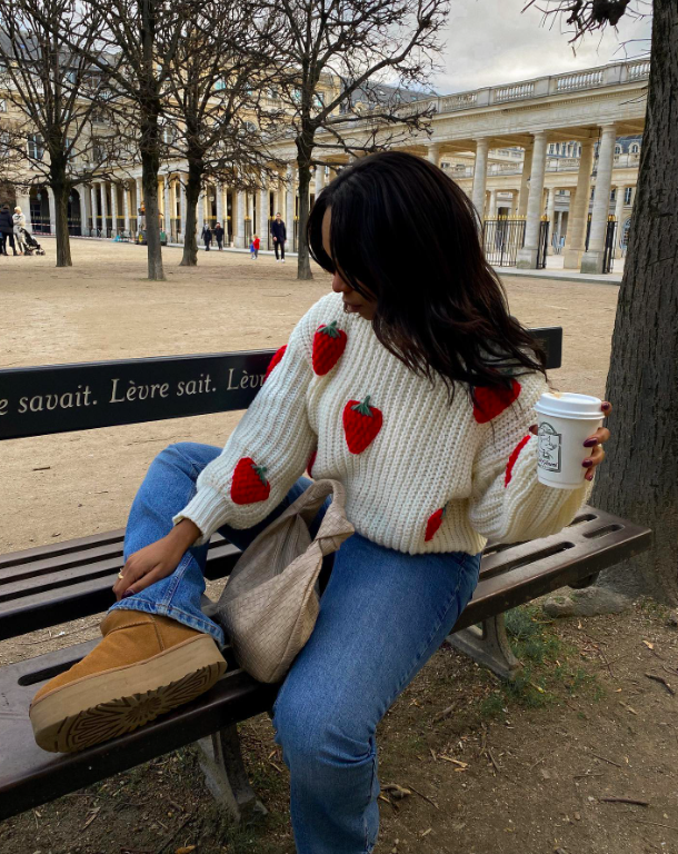 Strawberry Appliqué Sweater with Jeans for Playful Winter Charm Strawberry Appliqué Sweater with Jeans for Playful Winter Charm — Aesthetic Winter Outfits