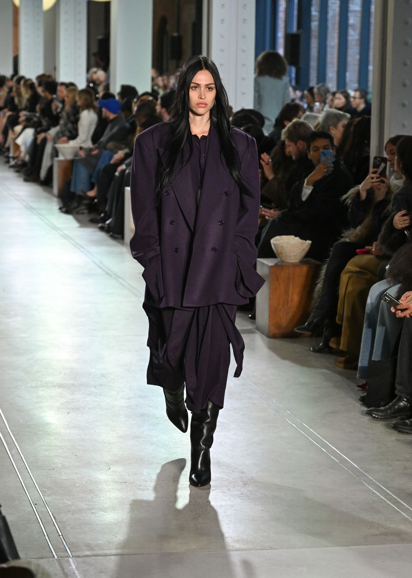Oversized Double-Breasted Coat with Wide-Leg Pants — Grunge Winter Outfits