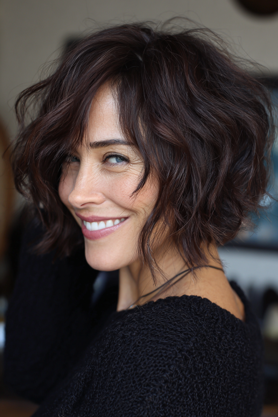 Textured Tousled Chin Bob Textured Tousled Chin Bob — Winter Haircuts for Wavy Hair