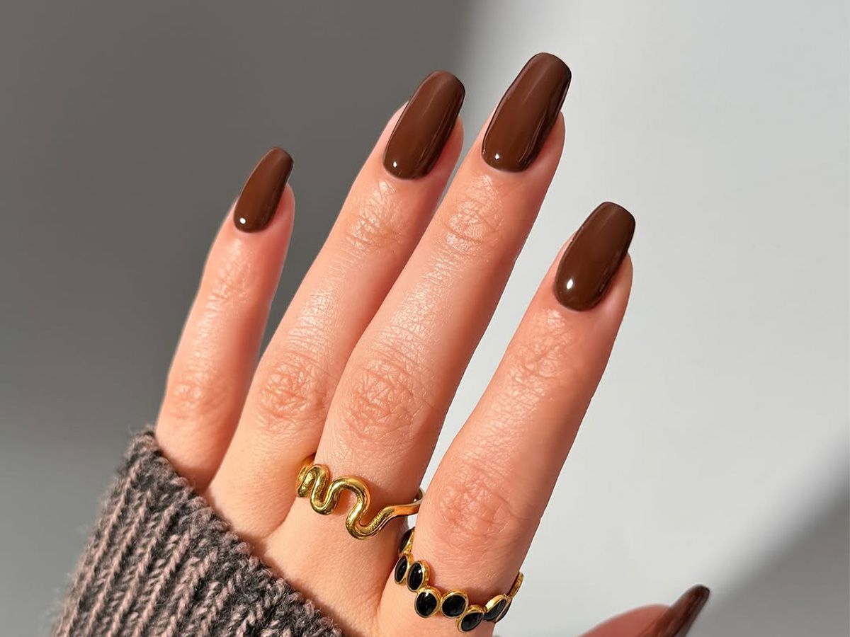 Chocolate Brown Glossy Coffin Nails Chocolate Brown Glossy Coffin Nails — Winter Nail Designs