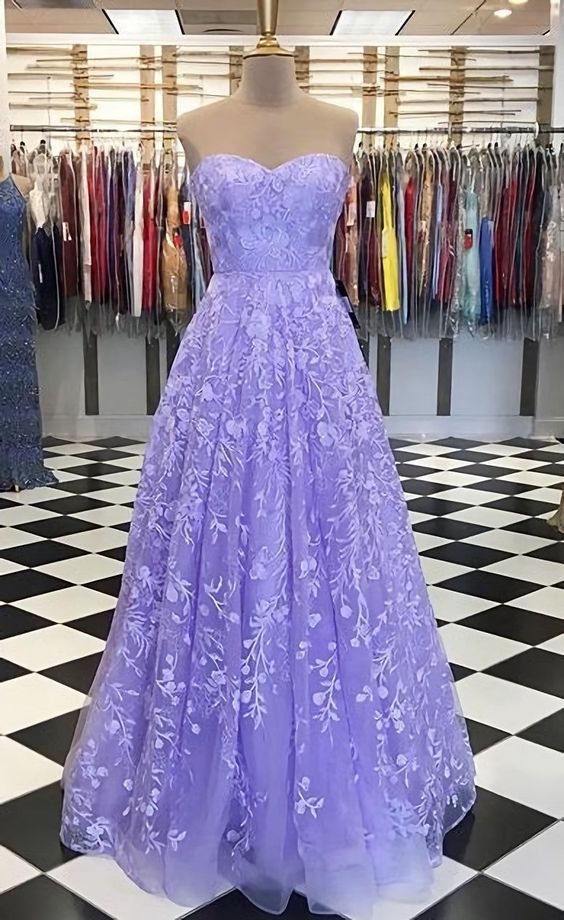 Lavender Tulle Strapless Ballgown with Floral Appliques Lavender Tulle Strapless Ballgown with Floral Appliques — Winter Formal Dresses