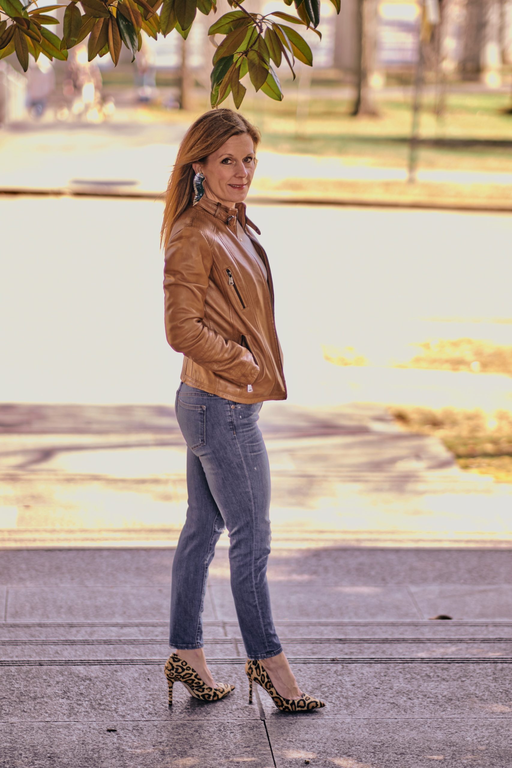Edgy Leather Moto Jacket with Leopard Print Heels — Nashville Winter Outfits