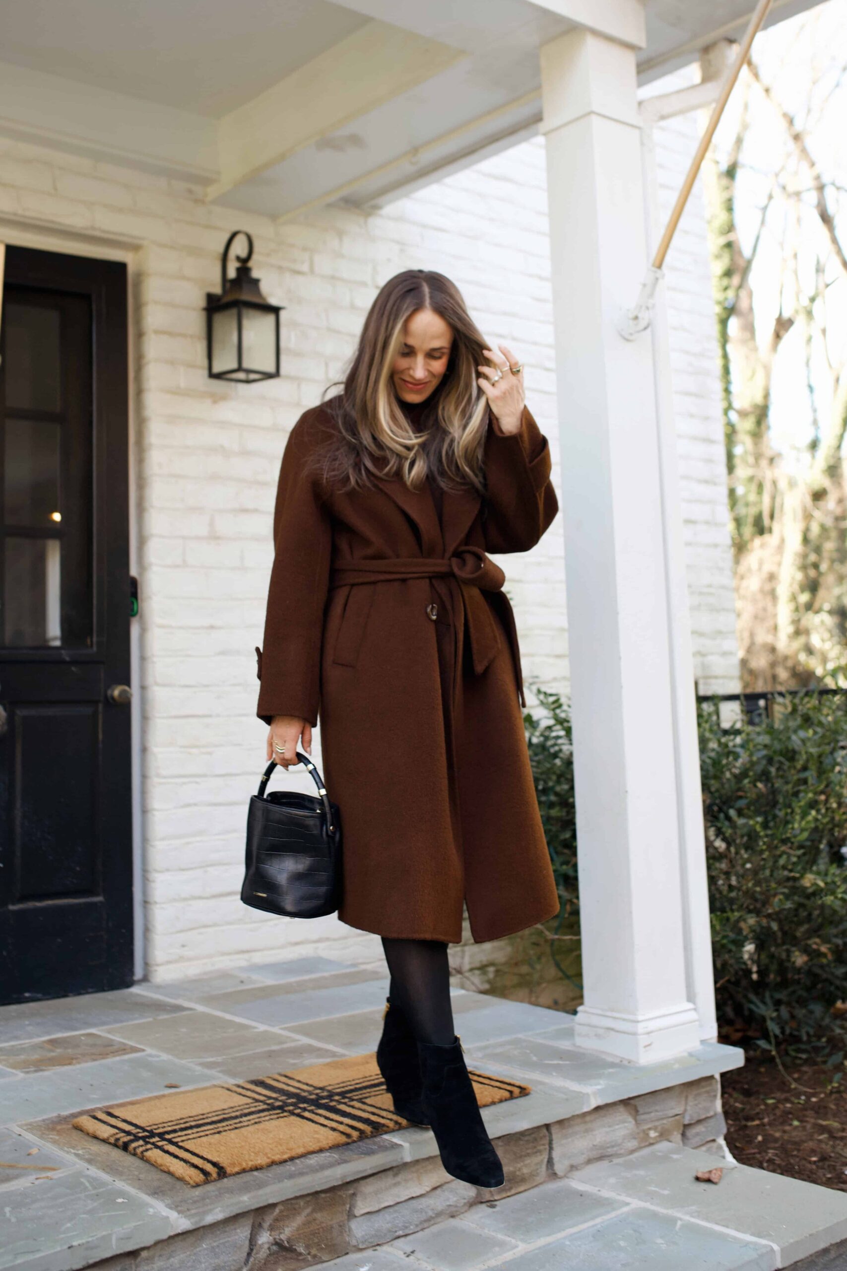 Elegant Chocolate Brown Belted Wool Coat Elegant Chocolate Brown Belted Wool Coat — Chocolate Brown Outfits