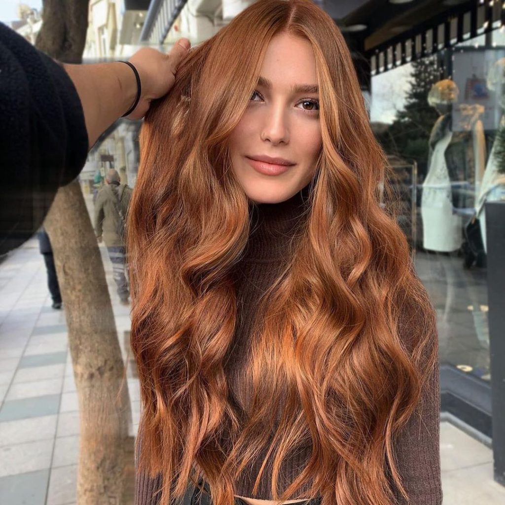 Warm Copper With Curtain Bangs Warm Copper With Curtain Bangs — Winter Copper Hair Color