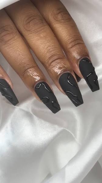 Nude Square with Black French and Bow Charms Nude Square with Black French and Bow Charms — black nail ideas