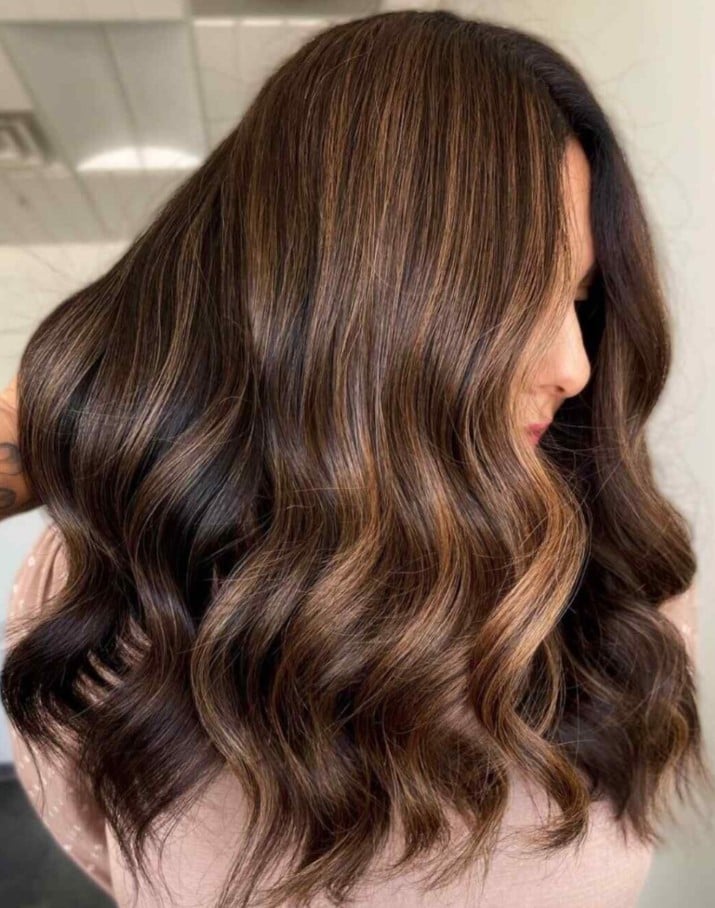 Dimensional Dark Brown With Caramel — Long Winter Haircuts