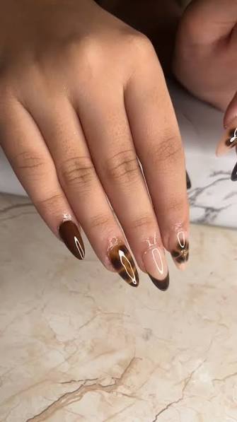 Tortoiseshell French Tip Almond Nails Tortoiseshell French Tip Almond Nails — brown nail designs