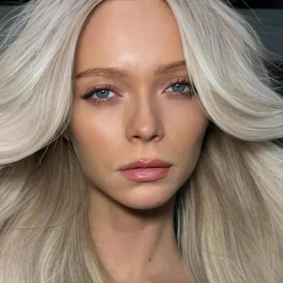 Icy Pearl Blonde Blowout — Winter Hair Colors for Blue Eyes