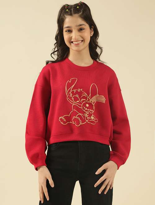 Red Crewneck Sweatshirt with Character Graphic for Casual Wear Winter Outfits for Kids