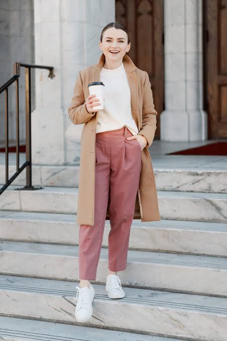 Camel Coat with Pink Pleated Trousers Camel Coat with Pink Pleated Trousers — Camel Coat Outfits