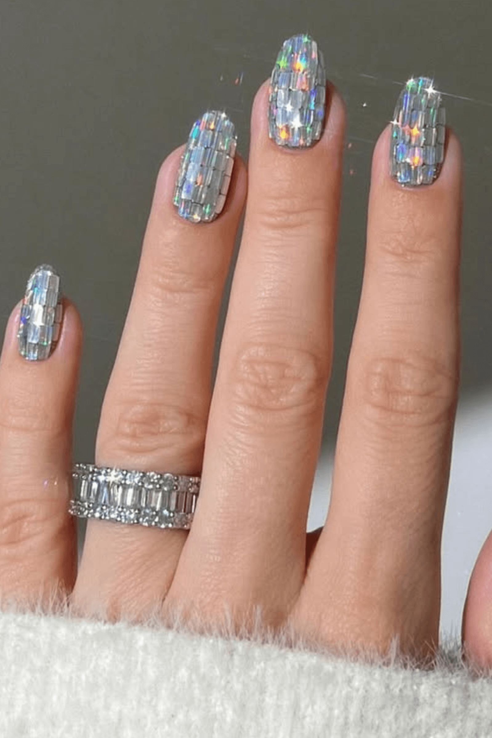 Mosaic Chrome Short Square Nails Mosaic Chrome Short Square Nails — Winter Nail Colors for Women Over 40
