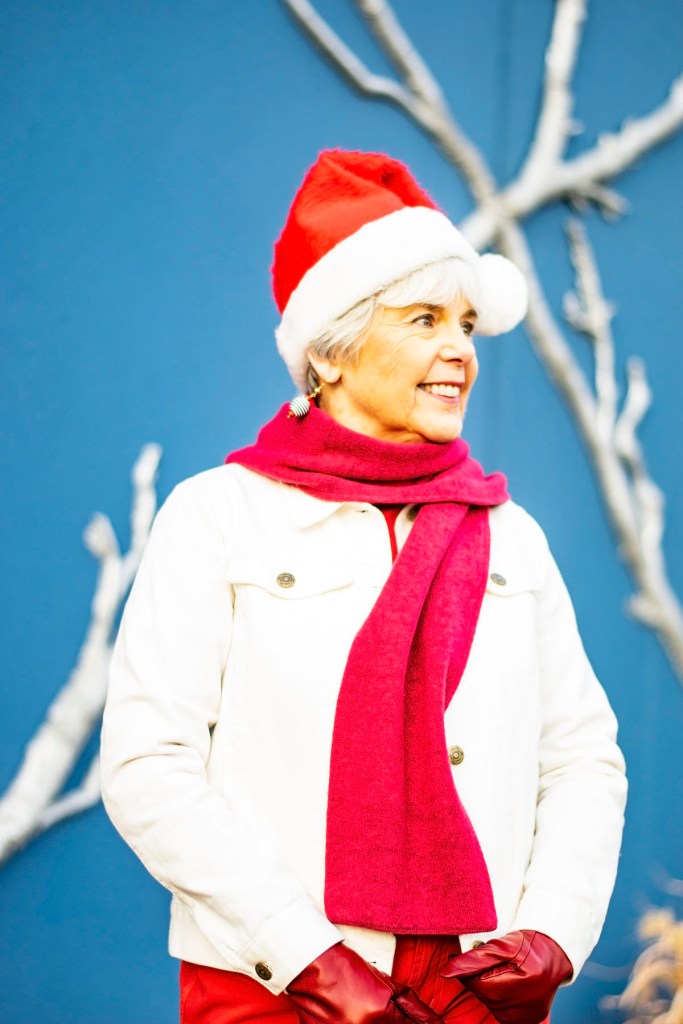 Festive White Jacket and Red Accents for Holidays Festive White Jacket and Red Accents for Holidays — Winter Outfits for Women Over 70