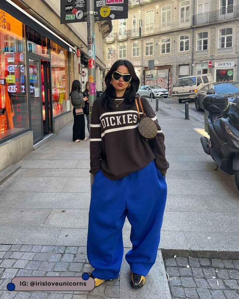 Vibrant Royal Blue Sweatpants with Striped Sweater — Sweatpants Outfits