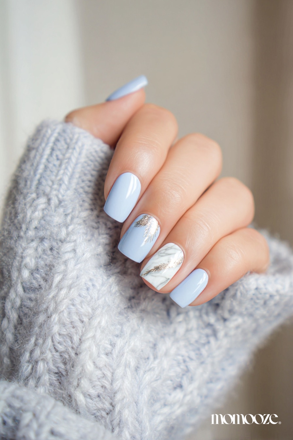 Matte Blue Marble with Gold Foil — Icy Blue Nails