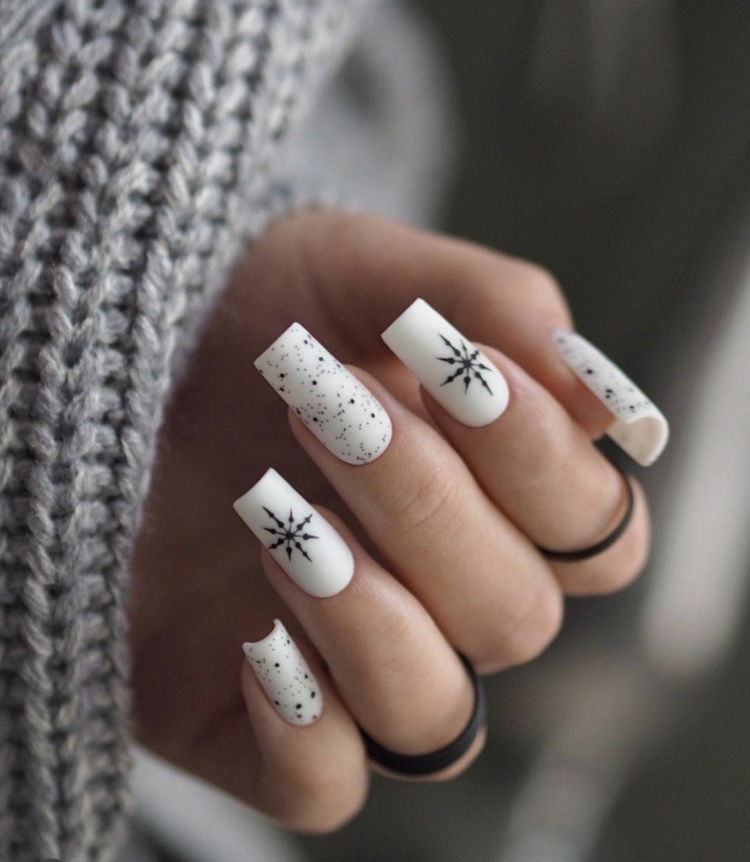 Matte White Starburst Long Square Nails Matte White Starburst Long Square Nails — Winter Square Nails