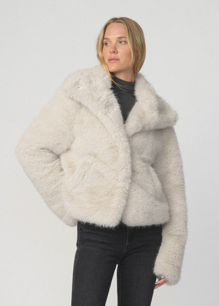 Cream Cropped Faux Fur Jacket for Chic Casual Looks — Winter Coats for Women