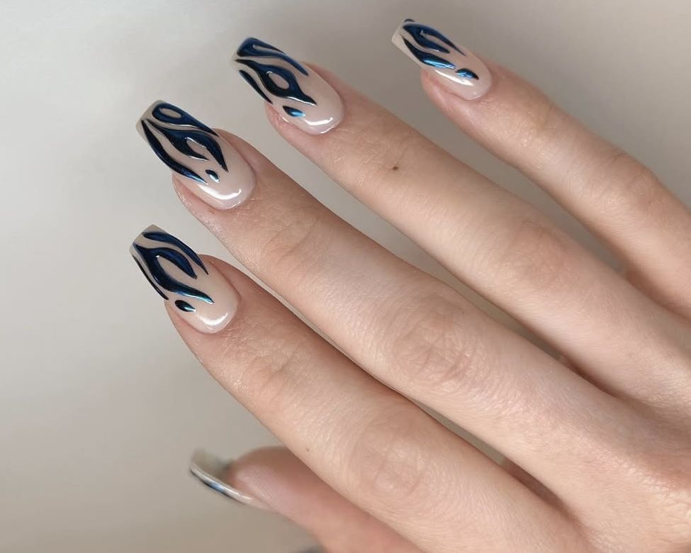 Nude Chrome Flame Art Nude Chrome Flame Art — Winter Chrome Nails