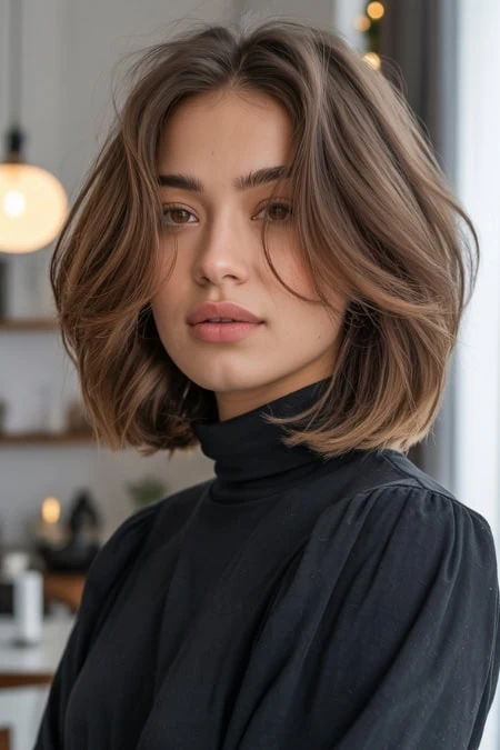 Layered Lob With Soft Waves Layered Lob With Soft Waves — Winter Layered Haircuts