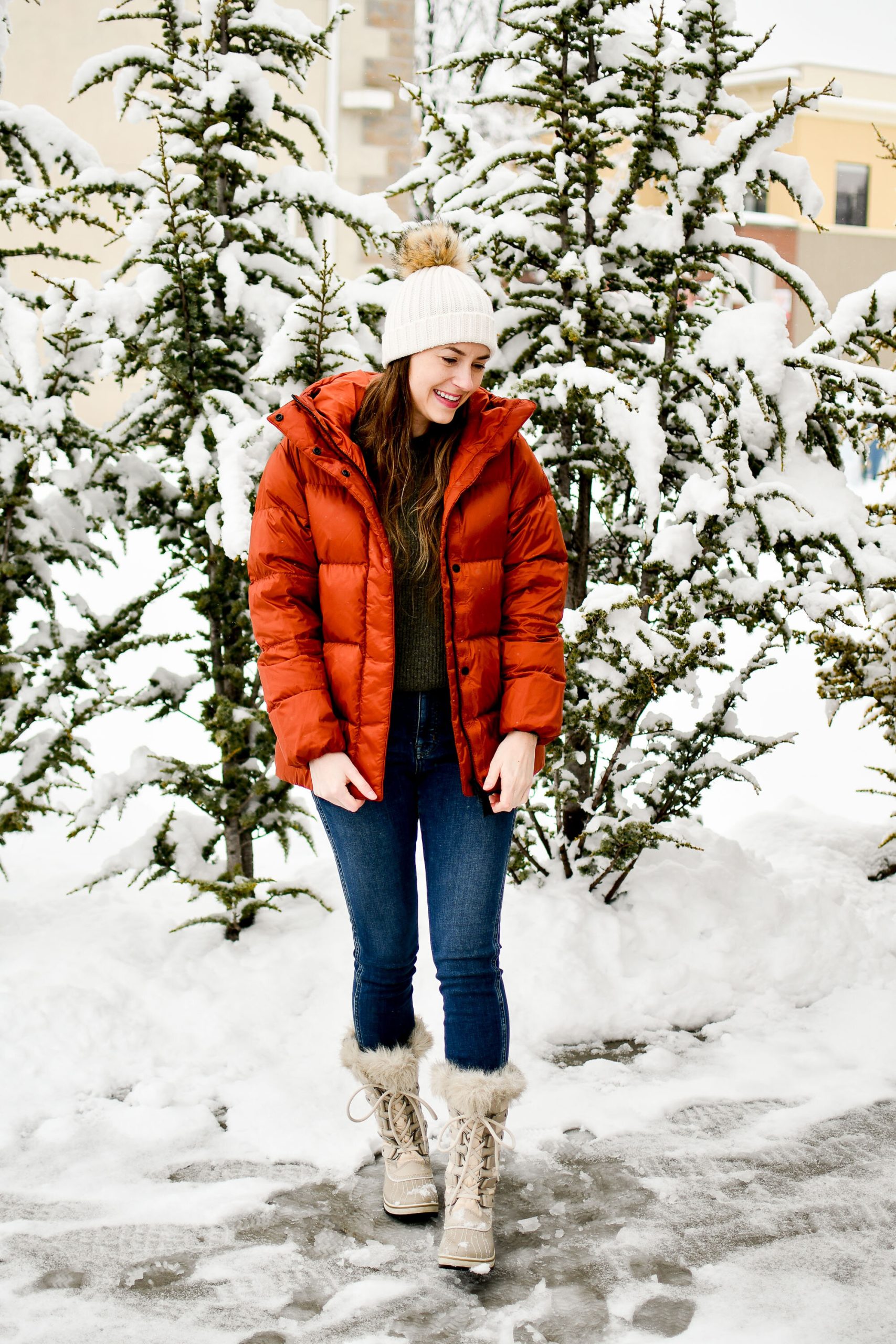 Vibrant Orange Puffer Jacket for a Cheerful Snow Day — Snow Day Outfits