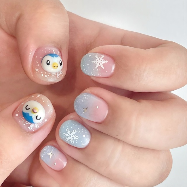 3D Penguins on Pastel Gradient 3D Penguins on Pastel Gradient — Winter Nails for Kids