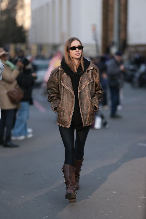 Leather Moto Jacket and Hoodie with Black Leggings Leather Moto Jacket and Hoodie with Black Leggings — Winter Outfits with Leggings