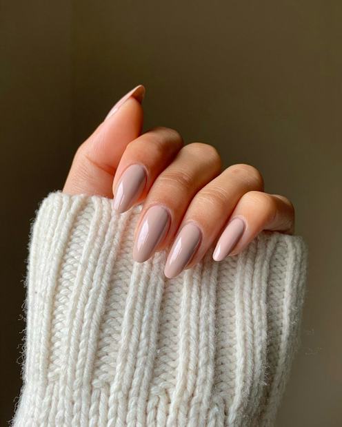 Warm Beige Nude Glossy Warm Beige Nude Glossy — Short Winter Acrylic Nails