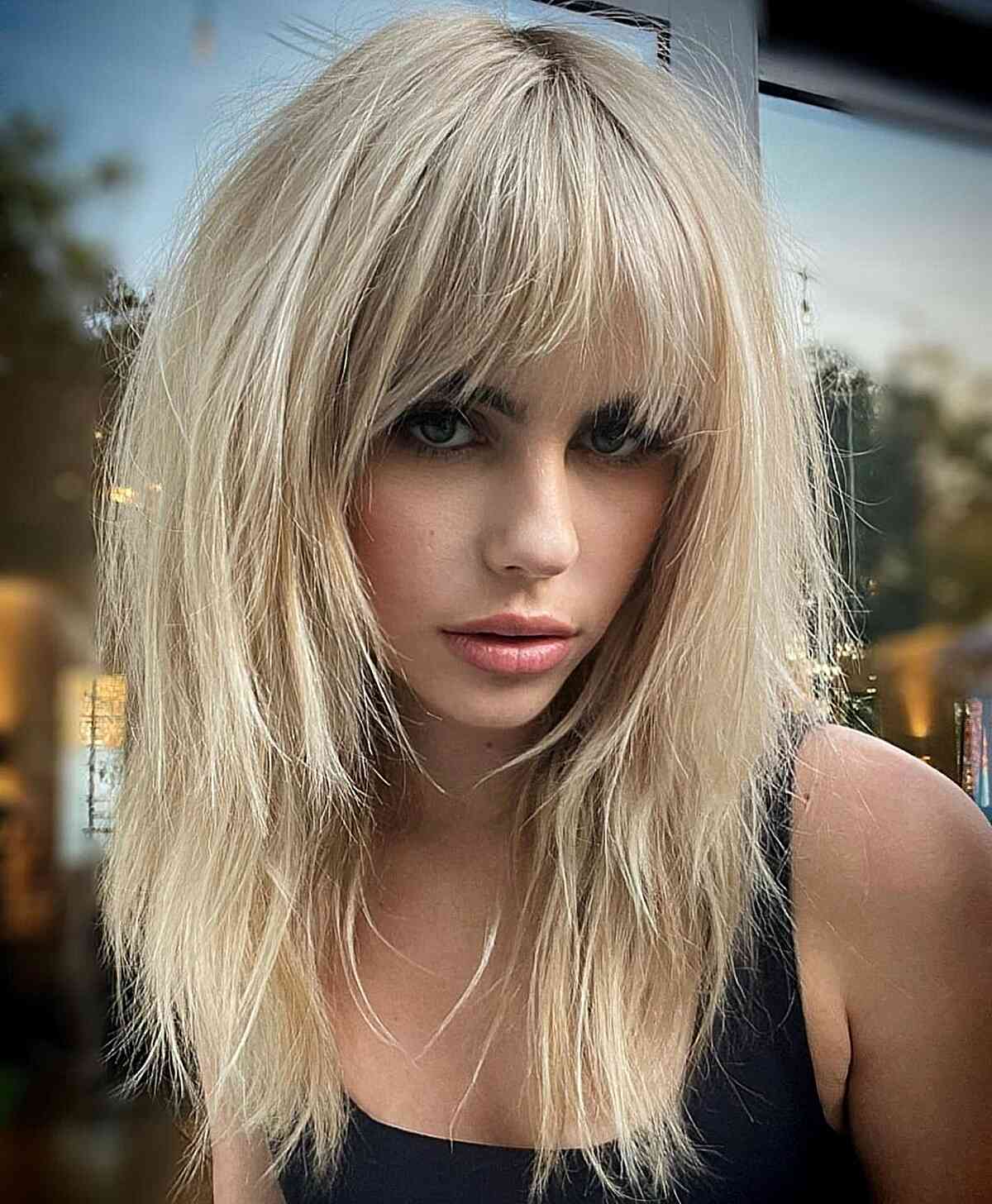 Platinum Shag Textured Piecey Platinum Shag Textured Piecey — Winter Haircuts with Curtain Bangs