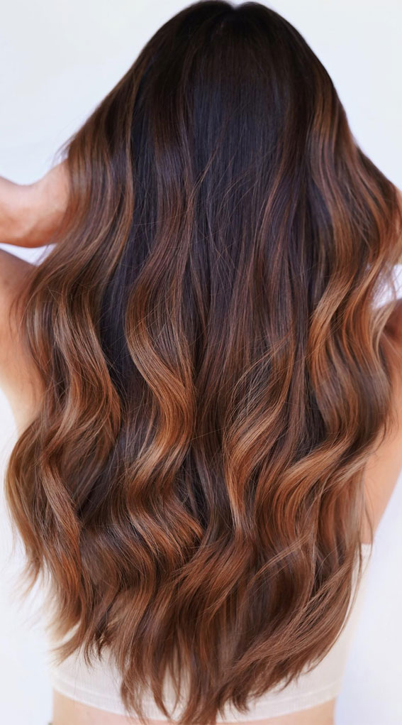Dark Brown to Copper Mid-Back Waves Dark Brown to Copper Mid-Back Waves — Winter Ombre Hair