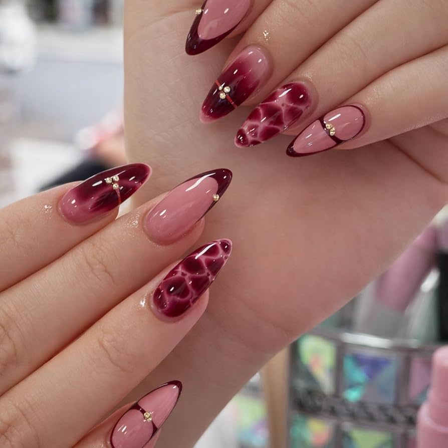 Burgundy Gradient with Marbled Accents Burgundy Gradient with Marbled Accents — Burgundy Nails