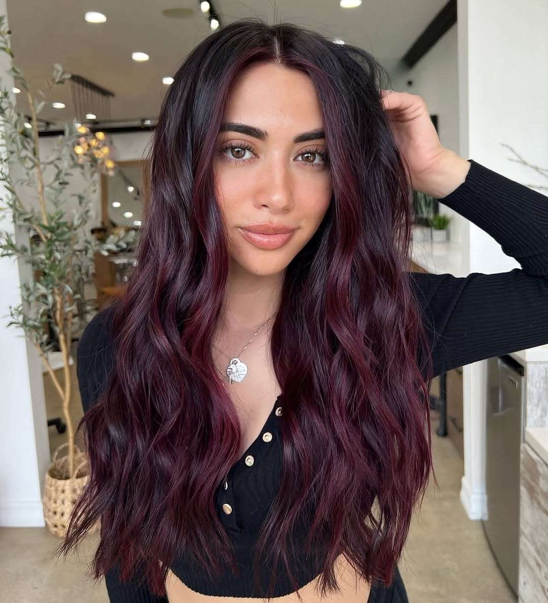 Deep Burgundy With Violet Undertones — Winter Hair Colors for Olive Skin