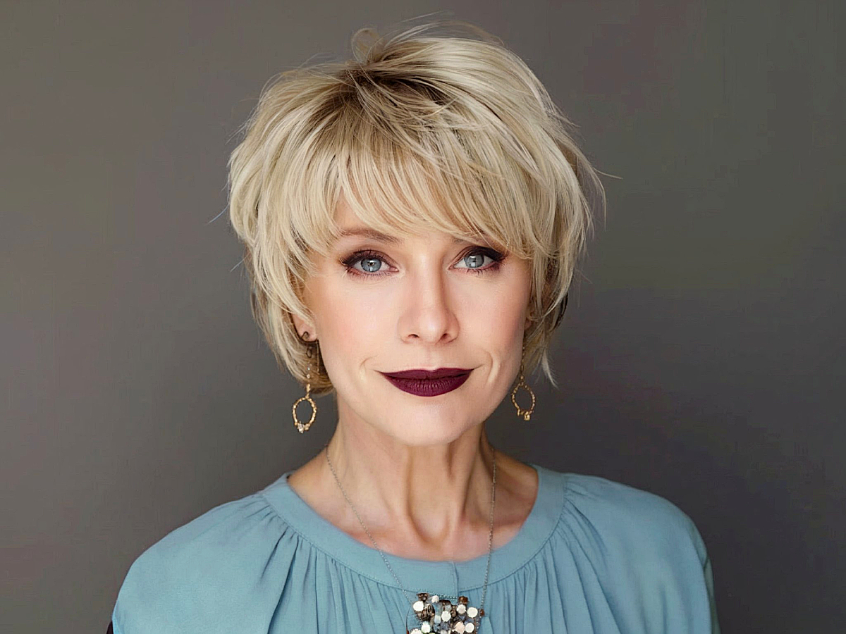 Textured Platinum Blonde Shag — Winter Hair Colors for Women Over 50